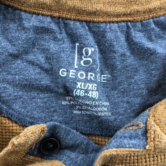 George Mens Henley Shirt Size XL Long Sleeve Waffle Knit Pullover Casual Brown - Picture 3 of 9